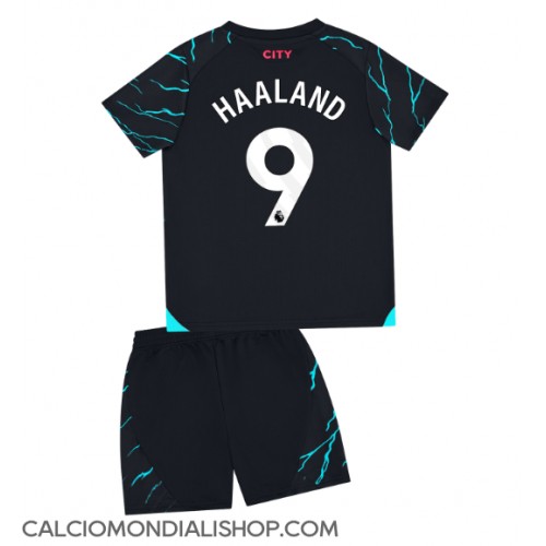 Maglie da calcio Manchester City Erling Haaland #9 Terza Maglia Bambino 2023-24 Manica Corta (+ Pantaloni corti)